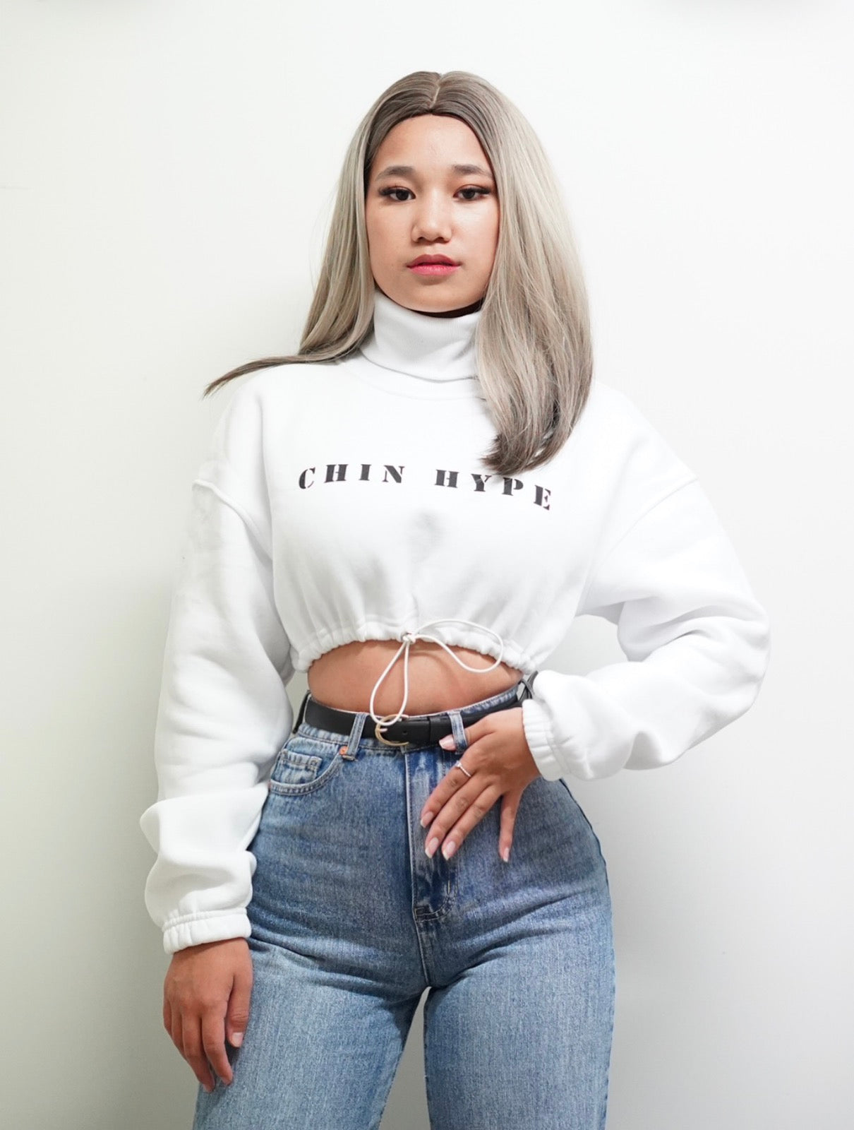 High Neck Cropped Sweatshirt Chin Hype